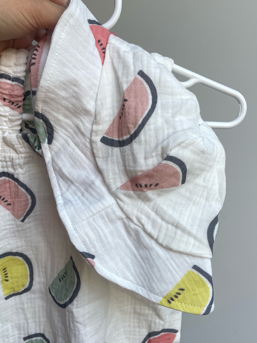 White Watermelon Print Baby Romper With Matching Hat, 3-6 Months — image 5 of 5